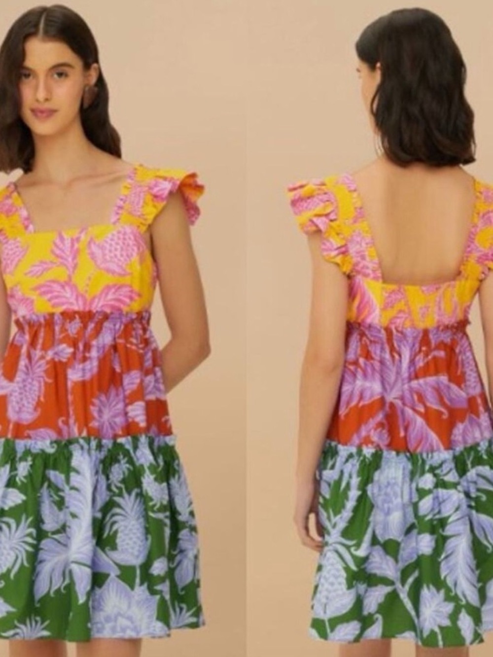 FARM Rio Multicolor Floral Tiered Ruffle Mini Dress